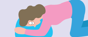 上半身を低くしお尻をあげる体位ドレナージの姿勢を示すイラスト